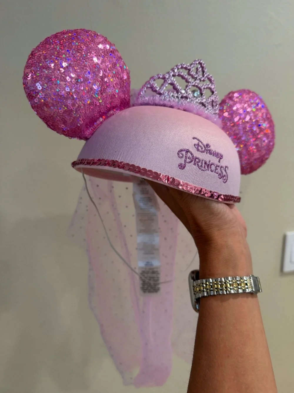 Disneyland - pink Minnie Mouse princess ears with sparkly train